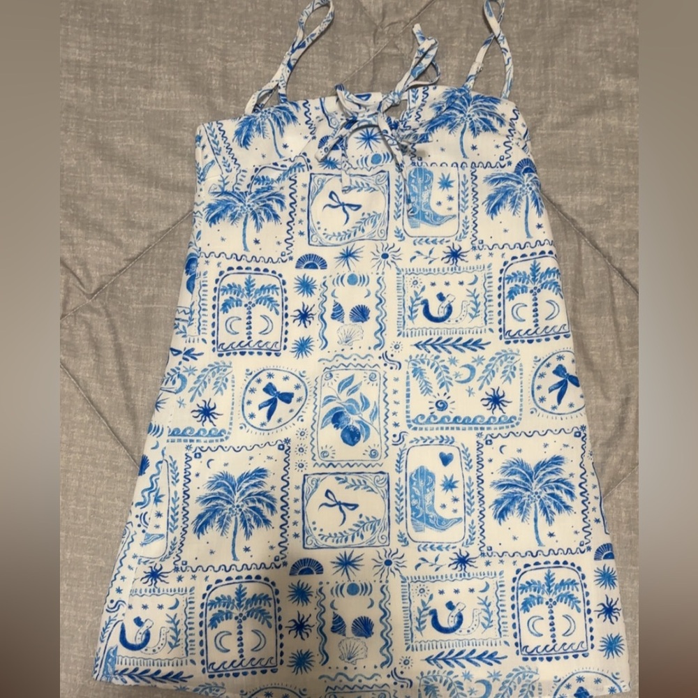 Altar'd State Blue and White Tropical Print Skirt